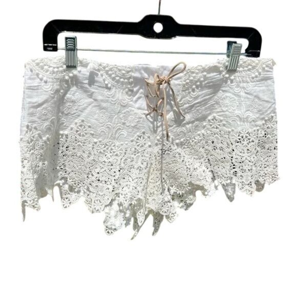Eberjey Castaway Orly White Lace Shorts M/L With Leather Tie Waist NWT Elegant L - Picture 5 of 6